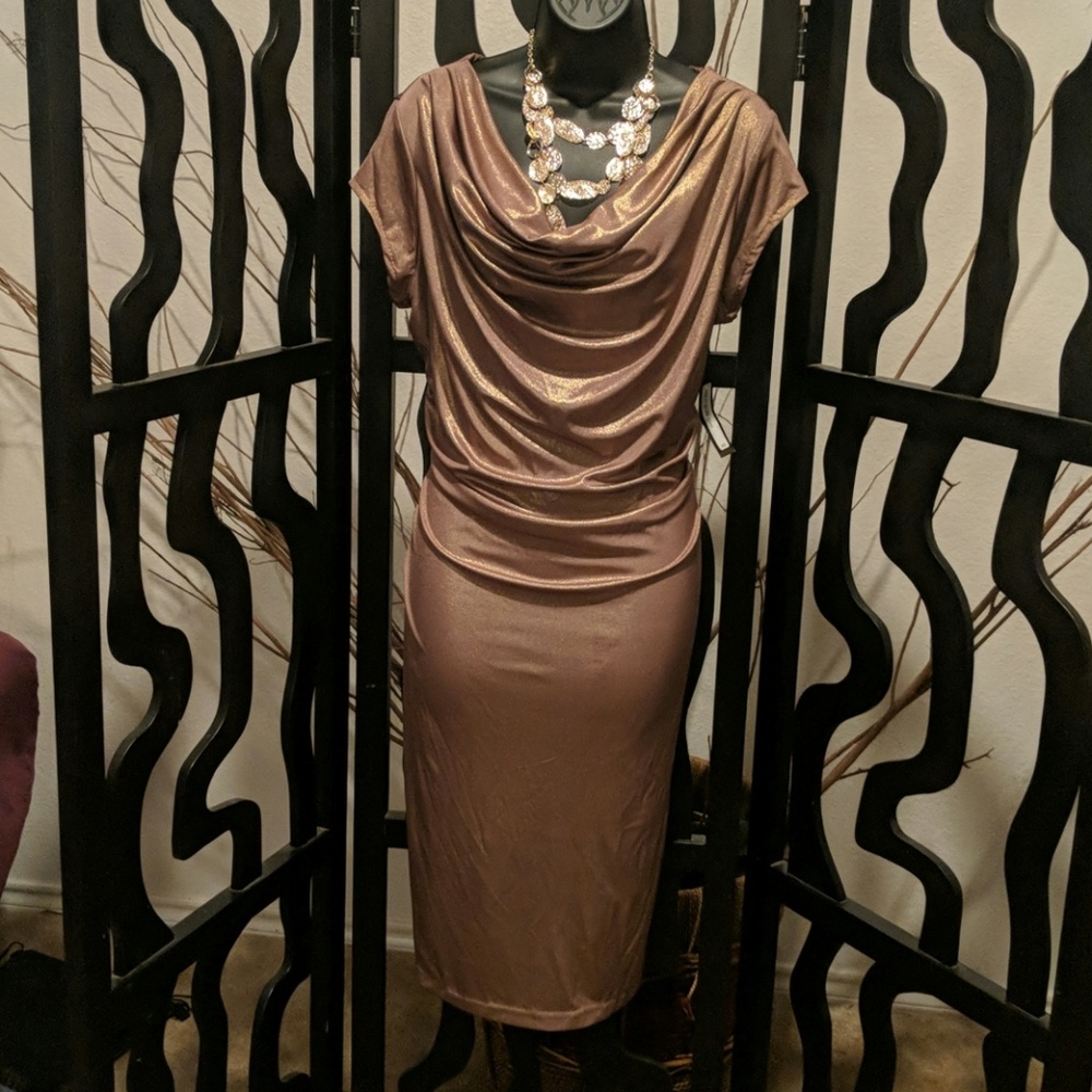 Worthington gold metallic ruched dress.